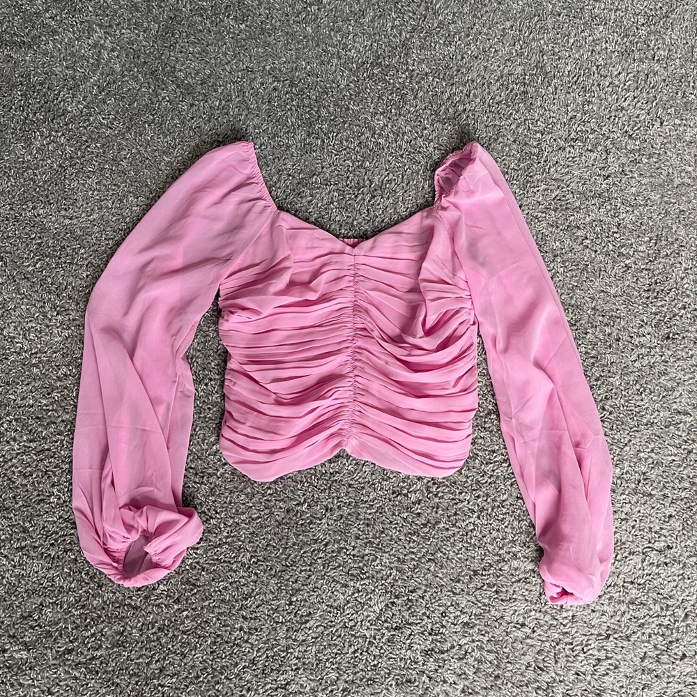 Abercrombie & Fitch Pink Ruched Long Sleeve Blouse